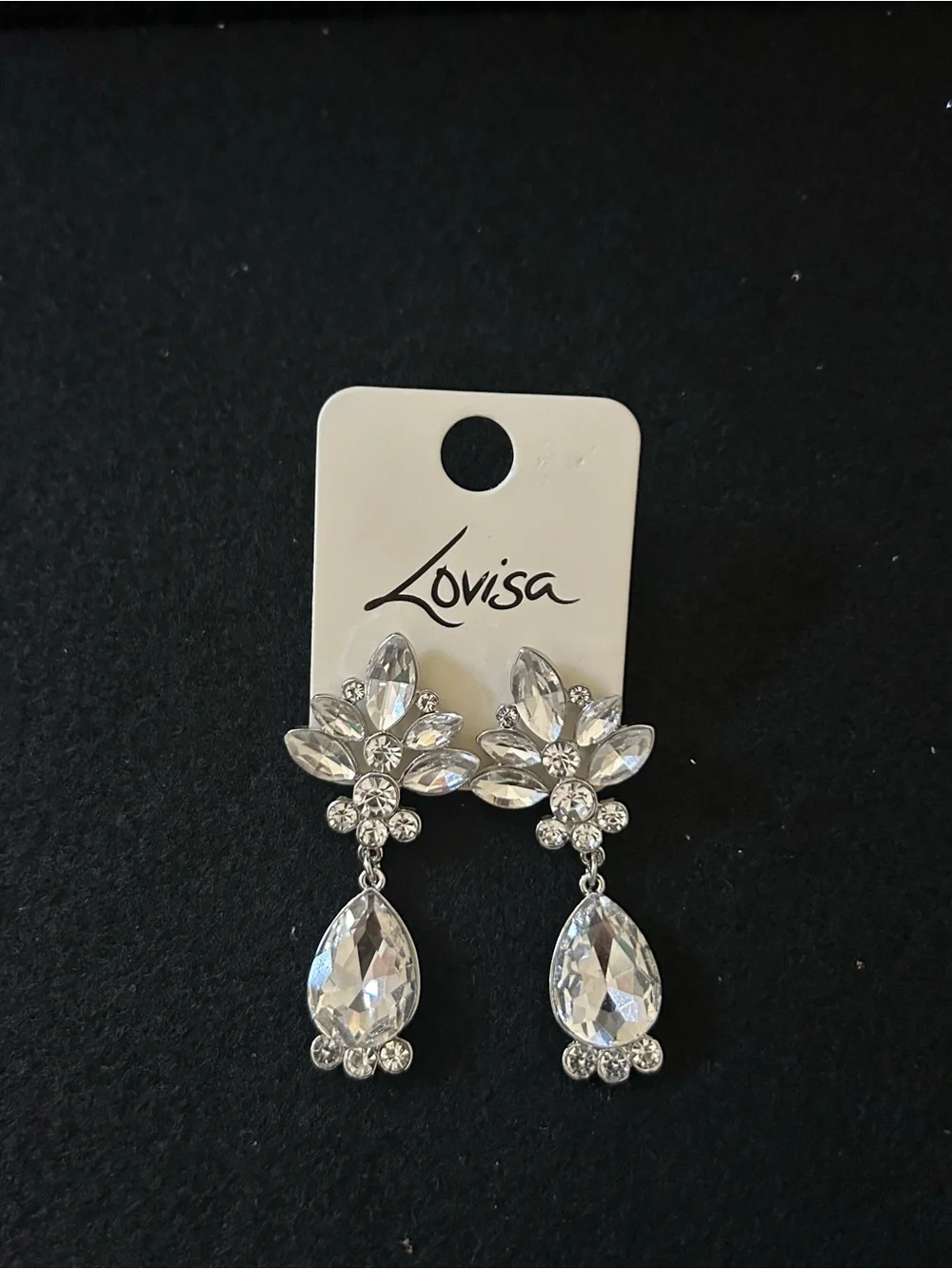 Lovisa Clear Crystal Teardrop Dangle Earrings - Silver Tone